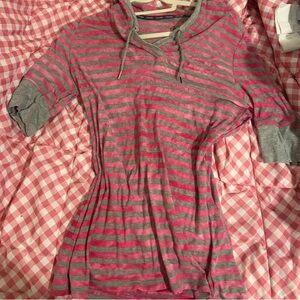 Calvin Klein V-Neck Sweater in Pink and Gray Stripes